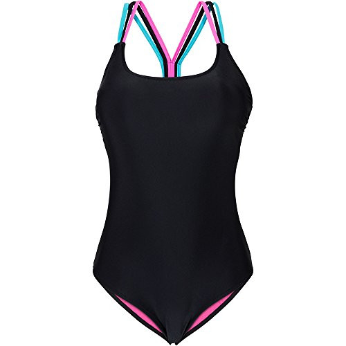 aihihe Women Swimsuit One Piece Tummy Control Athletic Training Swimsuits Swimwear Bathing Suits Beachwear Black