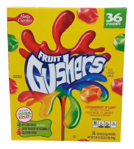 Betty Crocker Fruit Gushers Snack Pouch0.9 Oz pouches Variety pack 36 Count
