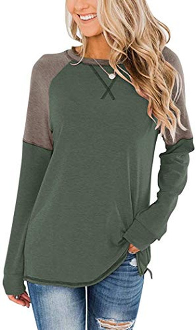 Younsuer Womens Color Block Round Neck Tunic Tops Casual Long Sleeve Loose Shirt Blouse Sweatshirt Green Younsuer Womens Color Block Round Neck Tunic Tops Casual Long Sleeve Loose Shirt Blouse Sweatshirt Green
