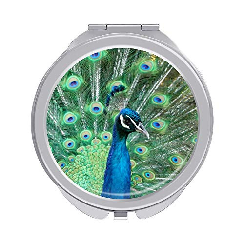 Women Girl Travel Makeup Mirror Beautiful Peacocks Compact Double Sides 1X and 2X Magnification Portable Folding Mirror For Travel