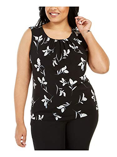 Calvin Klein Womens Black Floral Sleeveless Jewel Neck Blouse Wear to Work Top Size 1X