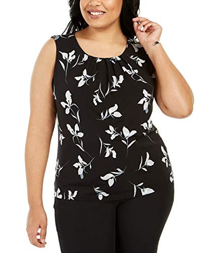 Calvin Klein Womens Black Floral Sleeveless Jewel Neck Blouse Wear to Work Top Size 2X