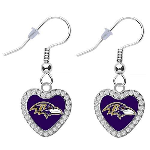 Baltimore Ravens Crystal Heart Earrings - Pierced