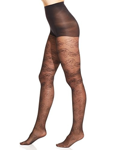 Hue Gotta Have It Fine Floral Sheer Tights with Control Top Black  2 - Medium