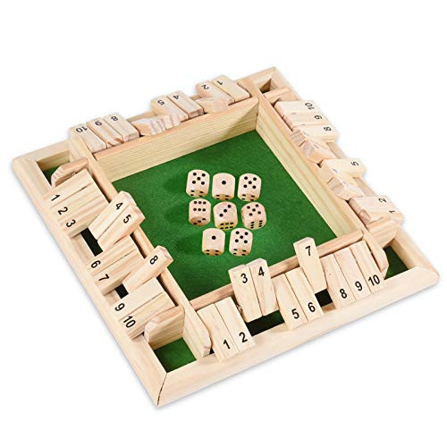 Shut The Box Dice Game Classic 4 Sided Wooden Board Game with 8 Dice and Instructions for Kids and Adults Tabletop Toy and Pub Board Game Learning Numbers Strategy  and  Risk