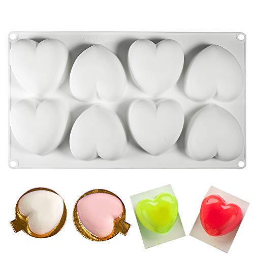 Amytalk Silicone Heart Mold Non-stick 3D Silicone Molds Tray for Chocolate Mousse Cake Baking Mini Bundt Cake Dessert Pastry Brownie Soap White 8-Cavity Amytalk Silicone Heart Mold Non-stick 3D Silicone Molds Tray for Chocolate Mousse Cake Baking Mini Bundt Cake Dessert Pastry Brownie Soap White 8-Cavity