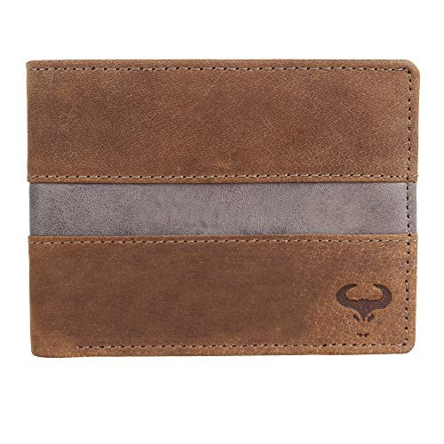 Wallets for Men Genuine Leather Mens RFID Blocking Wallet Mens Wallet Front Pocket Wallet Slim Bifold Wallet Bifold Purse RFID Wallet for Men Stylish Design Wallet Dual Colour  Brown Grey