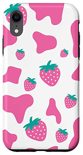 iPhone XR Strawberry Cowprint Cute Pink White Cow Girl Pattern Kawaii Case