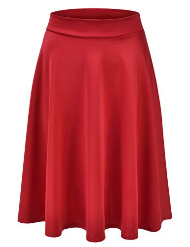 EIMIN Womens Basic Versatile Stretchy Flared Casual Midi Skater Skirt RED S