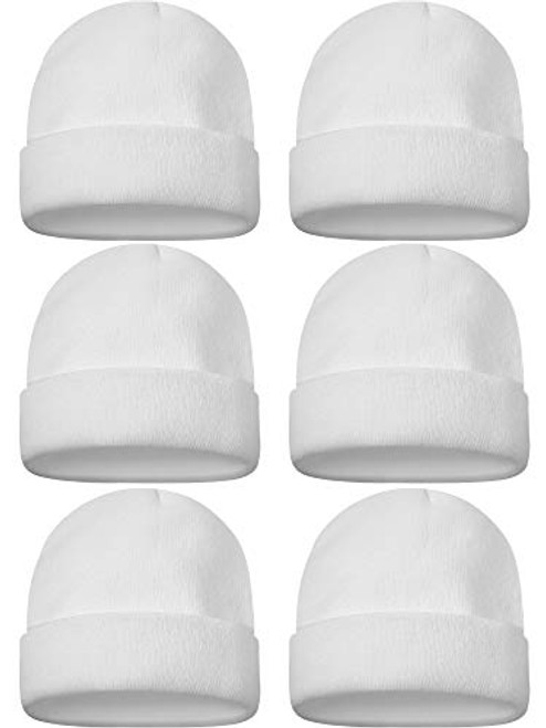 Geyoga 6 Pieces Multicolor Winter Beanie Hats Warm Cozy Knitted Cuffed Skull Cap for Adults and Kids  White