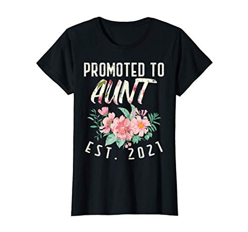Womens Flower Promoted Aunt 2021 Pregnancy Announcement Women Gift T-Shirt