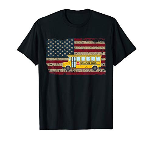 School Bus Driver America Flag Patriotic Bus Driving Gift T-Shirt