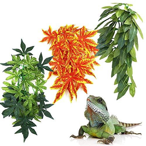 3Pack Reptile Plants Hanging Silk Terrarium Plants with Suction Cup for LizardsBearded DragonsGeckosSnakeHermit Crab Tank Habitat Decorations for Pet Supply Green  and  Red12 inches