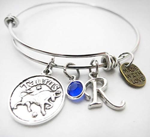 Zodiac Sign Bracelet Personalized Initial  and  Birthstone Bracelet Taurus Charm Bracelet Zodiac Sign Bracelet Personalized Initial  and  Birthstone Bracelet Taurus Charm Bracelet