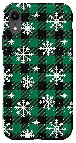 iPhone XR Snowflakes on Green and Black pattern - Winter Christmas Case
