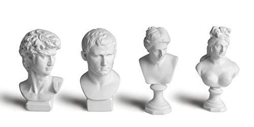 Garwor 4Pcs Set Classic Mini 2.7  Greek Bust Resin Sculptures and Statues Home Decor Michelangelo Sculpture Figurine David Venus Agrippa Aphrodite Mini Resin Figure Sculpture Crafts