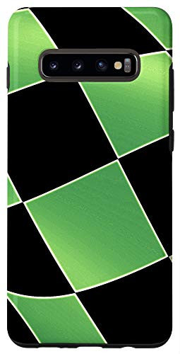 Galaxy S10plus  Green Black and White Checkered Flag Racing Finish Line Case