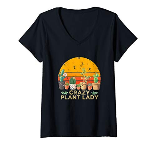 Womens Crazy Plant Lady Funny Gardening Garden Lover V-Neck T-Shirt Womens Crazy Plant Lady Funny Gardening Garden Lover V-Neck T-Shirt