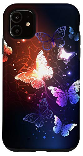 iPhone 11 Pretty Light Bright Abstract Butterflies Line Art On Black Case