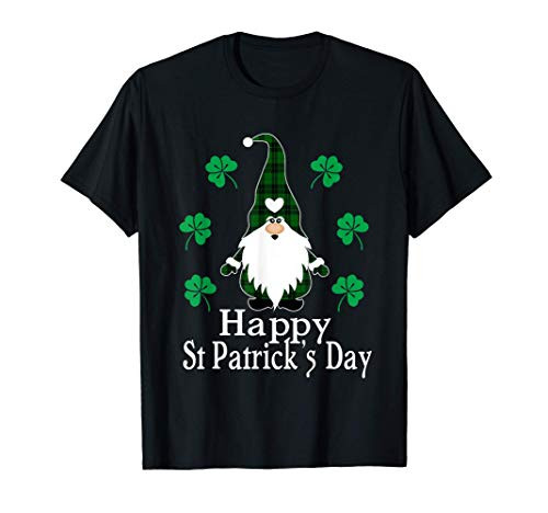 Happy St Patricks Day Garden Gnome Green Buffalo Plaid T-Shirt