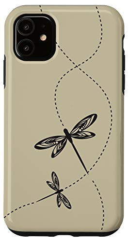 iPhone 11 Pretty Cute Art Black Line Art Dragonfly Trails On Beige Case