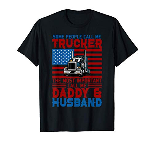 Mens Vintage Truck Driver Gift Trucker Daddy Husband US Flag T-Shirt