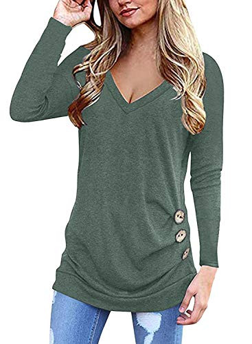 Yidarton Women Long Sleeve V Neck Tunic Tops Blouse Casual Side Buttons T Shirts GRL