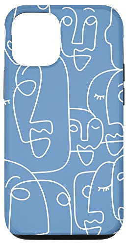 iPhone 12 12 Pro Face Line Art Phone Case Woman Aesthetic Minimal Blue Case