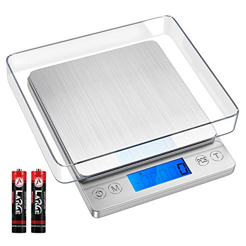 ORIA Digital Kitchen Scale 5kg Pocket Cooking Scale Mini Food Scale Multifunction Jewelry Scale with Back-Lit LCD Display Tare PCS Functions Stainless Steel Batteries Included