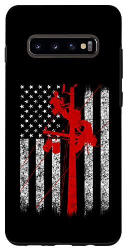 Galaxy S10plus  Cool Vintage American Flag Lineman Red Line Design Case