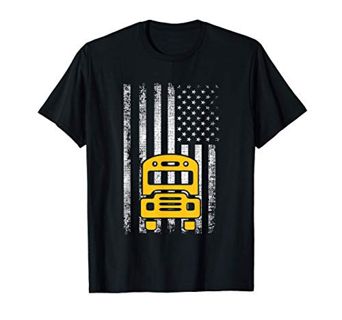 School Bus Driver Funny School Bus Gift Back to USA Flag Tee T-Shirt