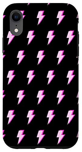 iPhone XR Lightning Bolt Pink and Black Pattern Cute Trendy Phone Case