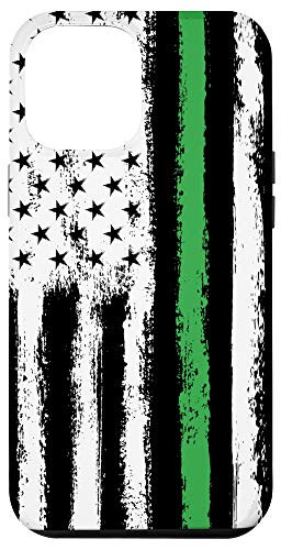 iPhone 12 Pro Max Distressed US Flag Green Line Patriotic Case