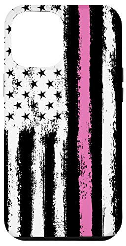 iPhone 12 Pro Max Distressed US Flag Pink Line Patriotic Case