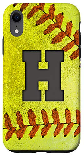 iPhone XR Softball Phone Case with letter H Softball Player Name Gift Case