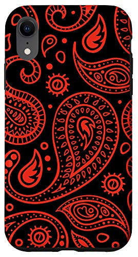 iPhone XR Red and Black Paisley Pattern Bandana Handkerchief Style Case