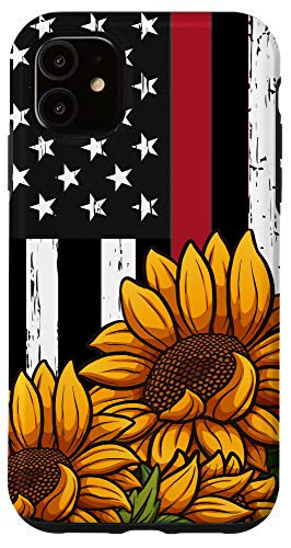 iPhone 11 American Flag Sunflower Red Line Firefighter Patriotic Case