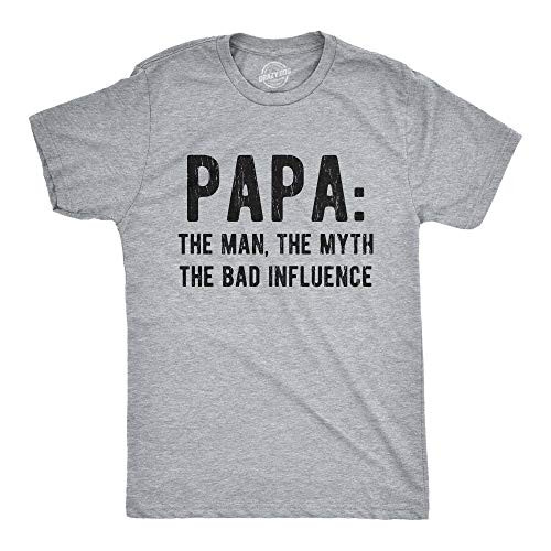 Mens Papa The Man The Myth The Bad Influence Tshirt Funny Fathers Day Grandpa Graphic Tee  Light Heather Grey  - XL