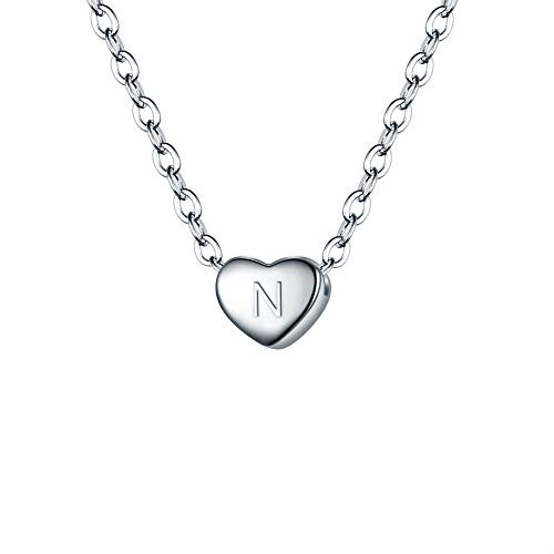 BriLove 925 Sterling Silver Tiny Initial Heart Necklace for Women Pendant Choker Necklace Letter N BriLove 925 Sterling Silver Tiny Initial Heart Necklace for Women Pendant Choker Necklace Letter N