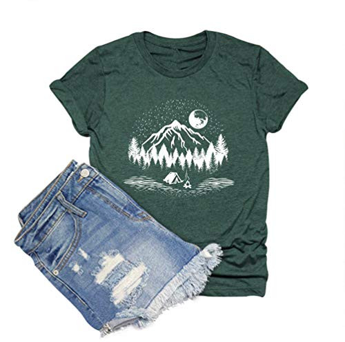 HDLTE Women Mountain Camping Graphic T Shirt Funny Vacation Camper Lover Hiking Short Sleeve Tops Green M HDLTE Women Mountain Camping Graphic T Shirt Funny Vacation Camper Lover Hiking Short Sleeve Tops Green M