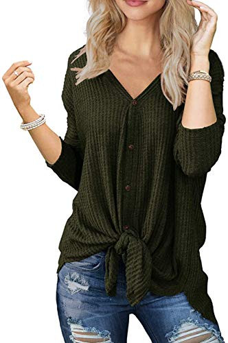 Womens Button Down Shirt V Neck Long Sleeve Cardigan Soft Knit Sweater Green 2XL