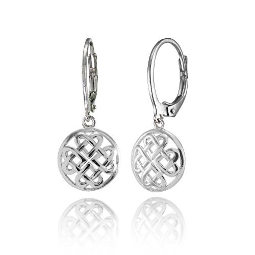 Sterling Silver Celtic Heart Knot Filigree Dangle Leaverback Earrings