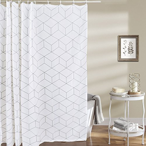 Sunm Boutique Geometric Bathroom Shower Curtain Set Hooks Included, Anti-Mildew Waterproof Odorless Cube Shower Curtain Durable Bath Curtain Bathroom Accessories