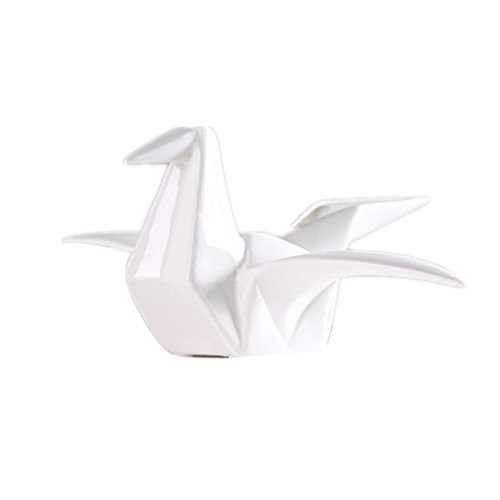 Serenable Handcrafted Ceramic Paper Crane Shaped Statue Figurine Home Decor Ornament - White S