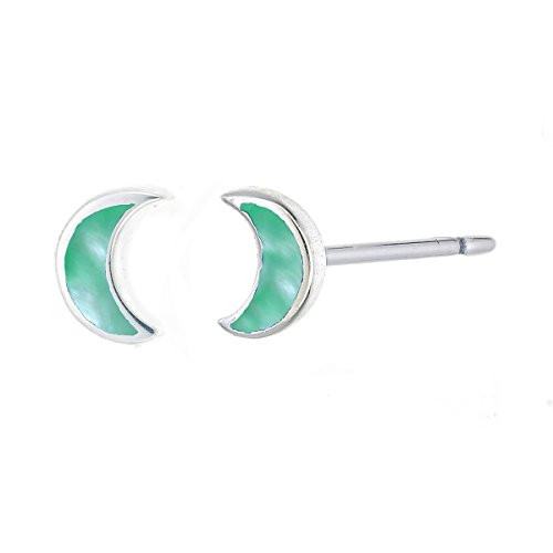 Boma Jewelry Sterling Silver Green Mother of Pearl Crescent Moon Stud Earring