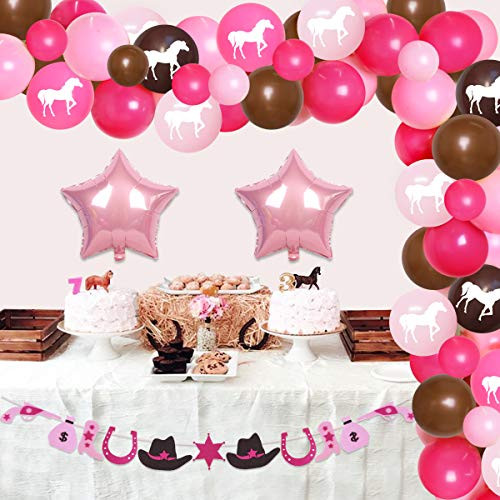 Western Cowgirl Birthday Party Supplies Horse Themed Party Decoration for 1st 2nd 3rd Birthday Girls Baby Shower Decorations Cowgirl Balloon Garland Pink