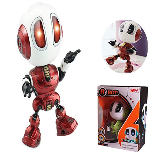 Rechargeable Talking Robots Toys for Kids Mini Robot Talking Toys Metal Robot Kit with Sound  and  Touch Sensitive Led Eyes Flexible Body Interactive Educational Gift Toys for Boys Girls.   Red