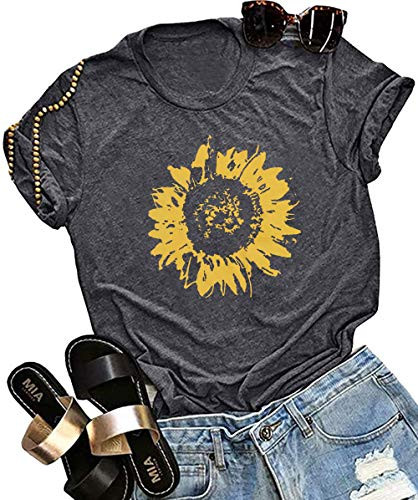 Sunflower Graphic Tee Top T Shirt for Womens Short Sleeve Graphic Casual T Shirts Tee Top Dark Gray