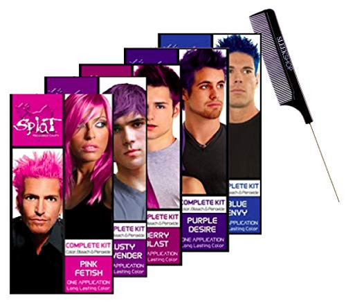 Splat Rebellious Colors The Original Semi-Permanent Hair Color Complete Kit Dye  w Sleek Comb  Haircolor with Bleach  and  Developer Peroxide  PURPLE DESIRE