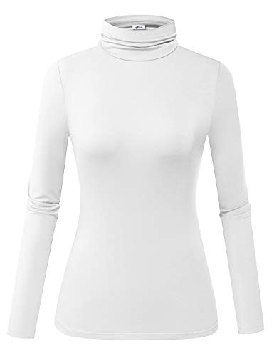 Herou Womens Long Sleeve Lightweight Soft Pullover Turtleneck Tops  01-White Small